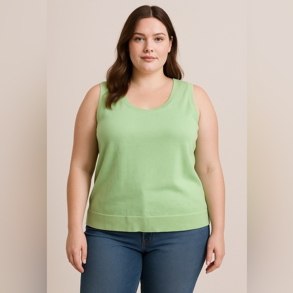 Talbots Knit Tank Vest 1X Green Sleeveless Sweater Top Cottagecore Coquette